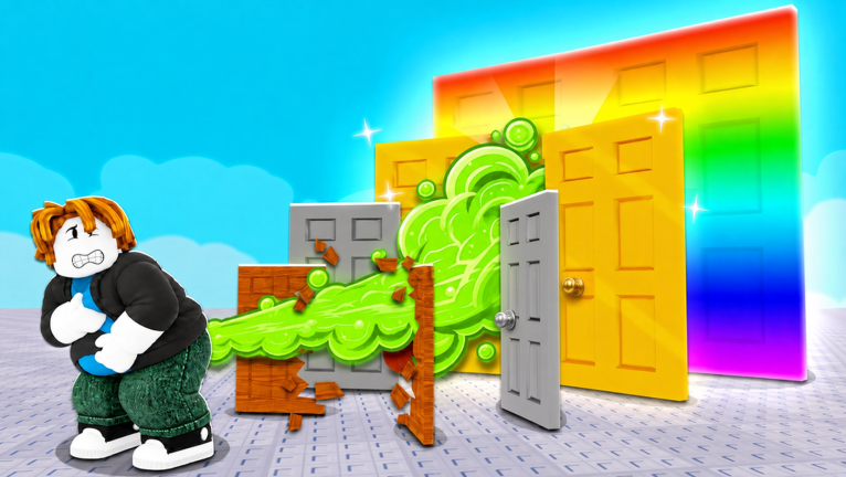 Official Roblox artwork showing a character breaking a row of prison doors with a bright green fart